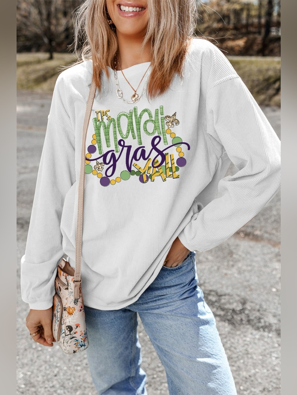 TIS Mardi Gras YALL Corded Ribbed Pullover Sweatshirt